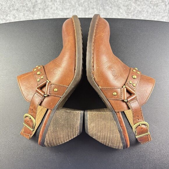 Born Pindo Slingback Harness Mule Clog Women 9 Brown Leather Studded Heeled Boot - Picture 10 of 14